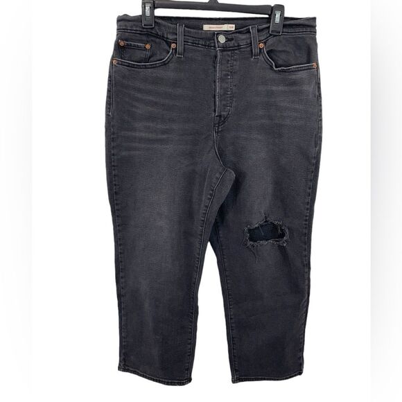 Levi’s Wedgie Straight Faded Black Wash Jeans Size 16W Button Fly Cropped Denim - Picture 1 of 8